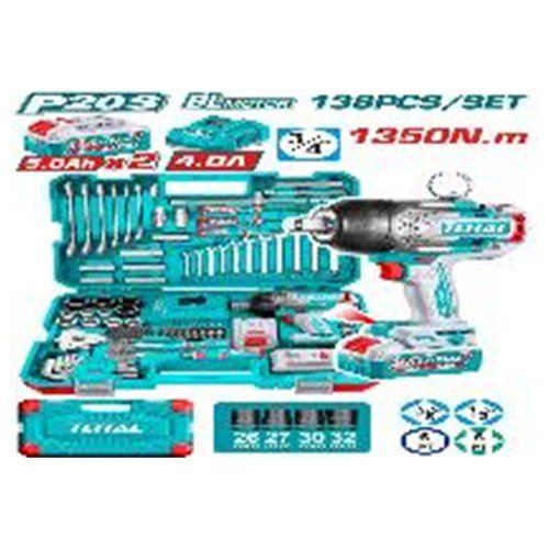 KIT LLAVE IMPACTO INALAMBRICO CON 138PCS HERRAMIENTAS TOTAL