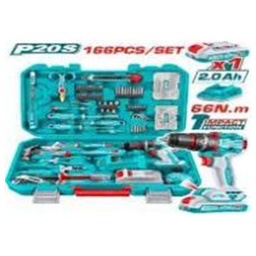 KIT TALADRO INALAMB IMPACTO CON 166PCS HERRAMIENTAS TOTAL