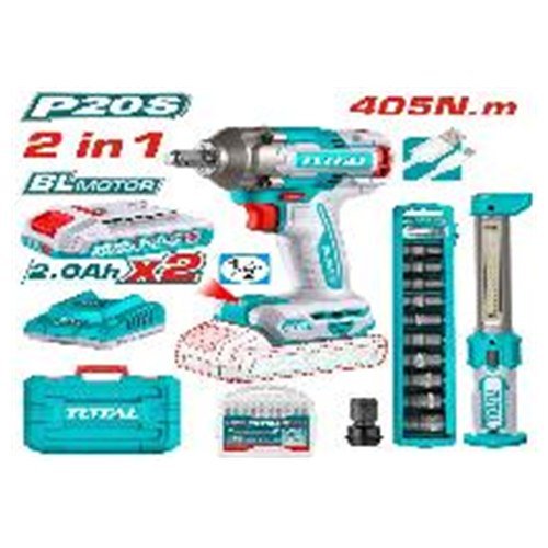 KIT LLAVE DE IMPACTO 405NM 20V+LAMPARA+DADOS Y PUNTA
