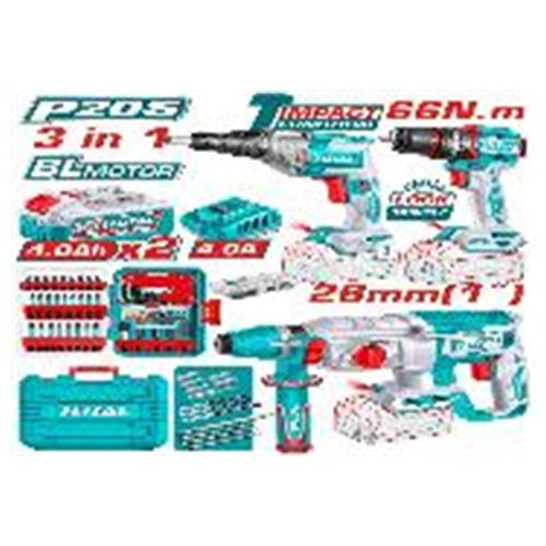 KIT TALADRO + ROTOMARTILLO + AROTNILLADOR INALAMB POR 3PCS TOTAL