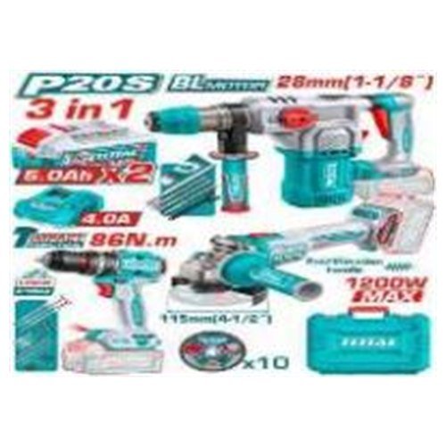 KIT TALADRO 86NM + ROTOMARTILLO + ESMERIL INALAMBRIVO 20V TOTAL
